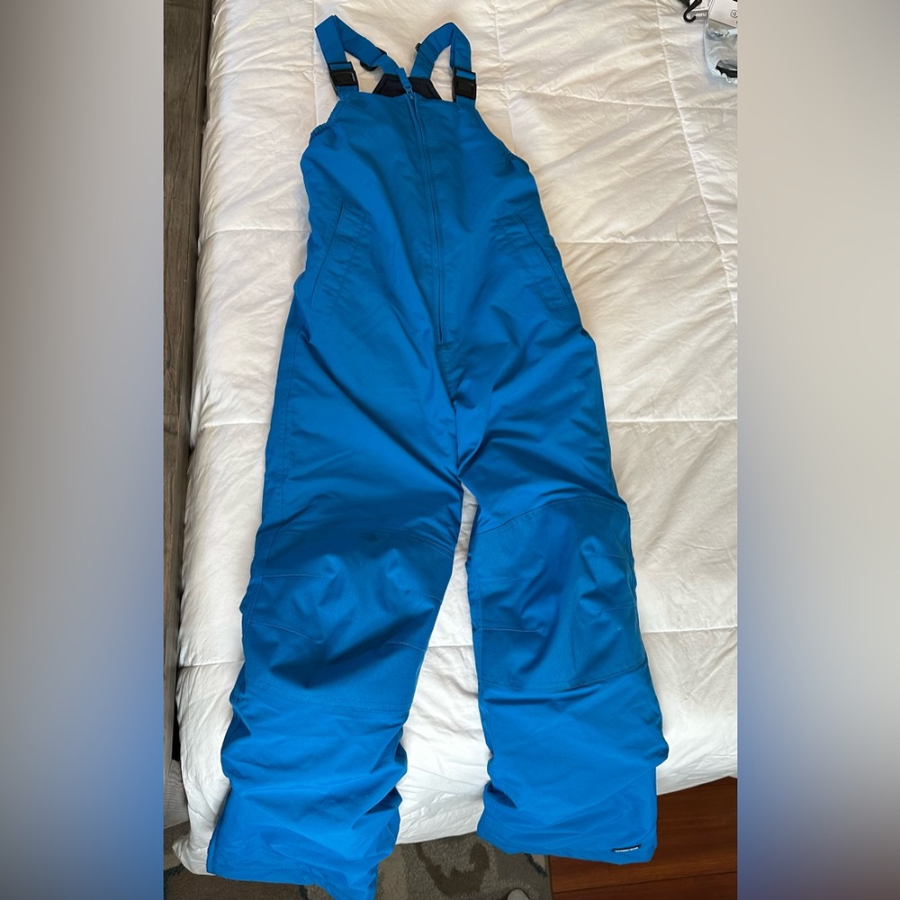 Size 10S- Kids Squall Waterproof Iron Knee Bibs Ski Pants Aqua
